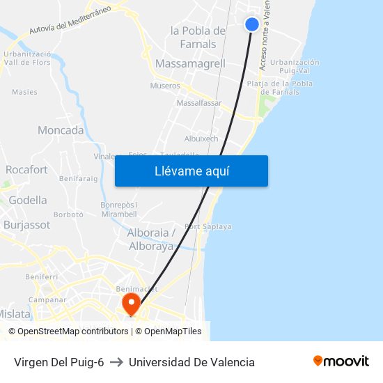 Virgen Del Puig-6 to Universidad De Valencia map