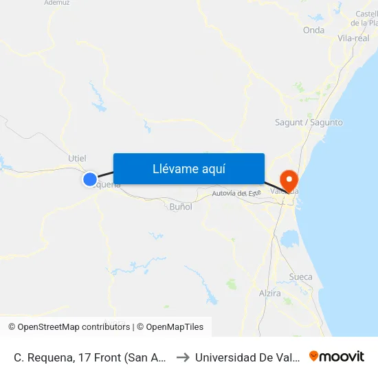 C. Requena, 17 Front (San Antonio) to Universidad De Valencia map