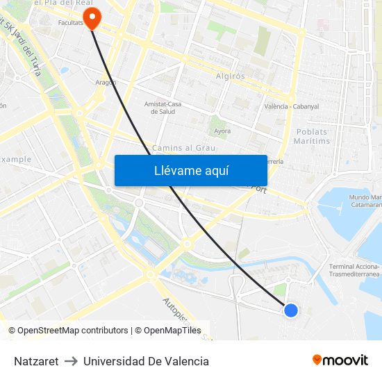 Natzaret to Universidad De Valencia map