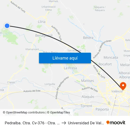 Pedralba. Ctra. Cv-376 - Ctra. Cv-364 to Universidad De Valencia map