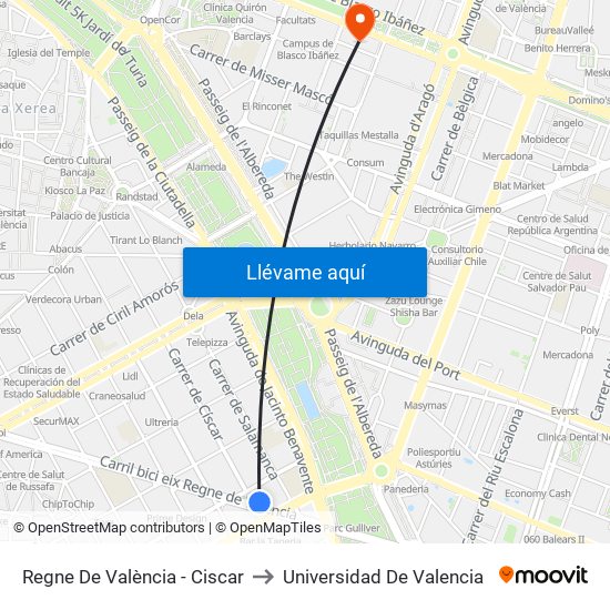 Regne De València - Ciscar to Universidad De Valencia map