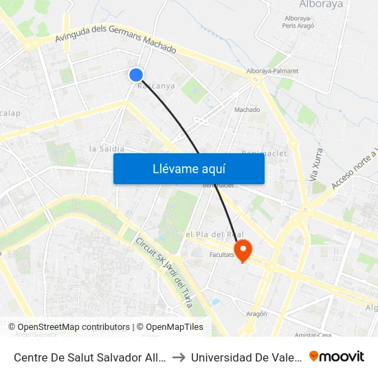 Centre De Salut Salvador Allende to Universidad De Valencia map