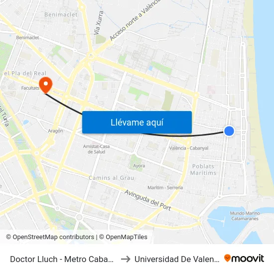 Doctor Lluch - Metro Cabanyal to Universidad De Valencia map