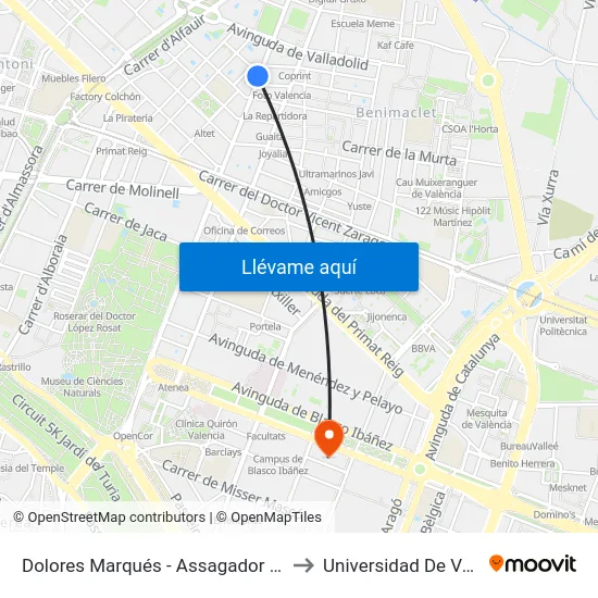 Dolores Marqués - Assagador D'Alboraia to Universidad De Valencia map