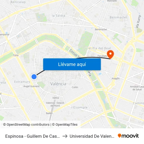Espinosa - Guillem De Castro to Universidad De Valencia map