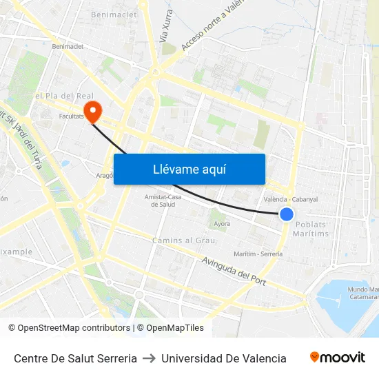 Centre De Salut Serreria to Universidad De Valencia map