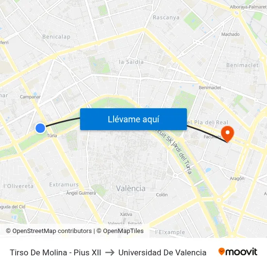Tirso De Molina - Pius XII to Universidad De Valencia map