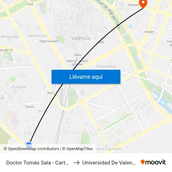 Doctor Tomás Sala - Carters to Universidad De Valencia map