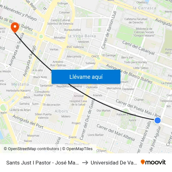 Sants Just I Pastor - José María Haro to Universidad De Valencia map