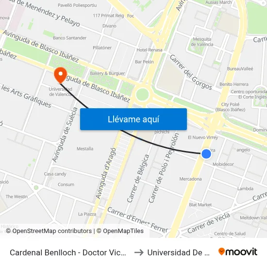 Cardenal Benlloch - Doctor Vicente Pallarés to Universidad De Valencia map