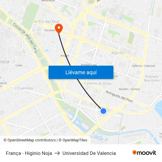 França - Higinio Noja to Universidad De Valencia map