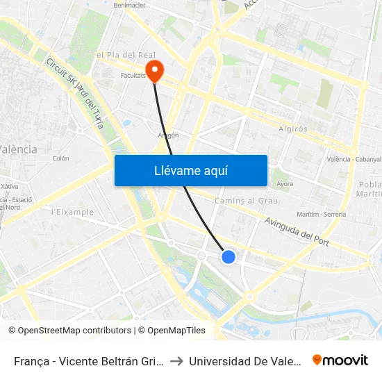 França - Vicente Beltrán Grimal to Universidad De Valencia map