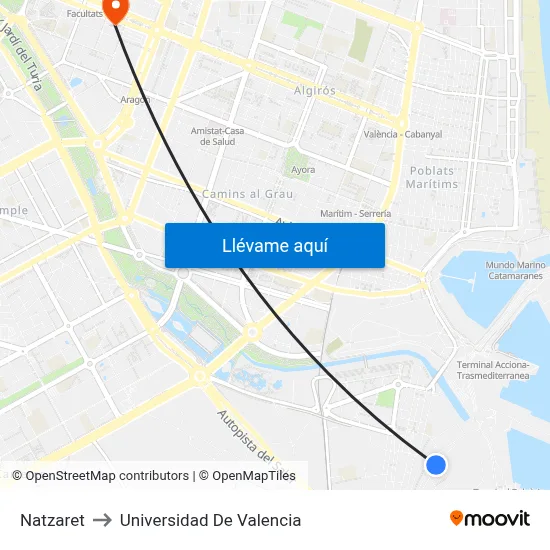 Natzaret to Universidad De Valencia map