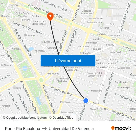 Port - Riu Escalona to Universidad De Valencia map