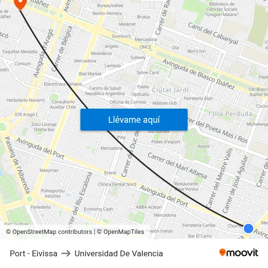 Port - Eivissa to Universidad De Valencia map