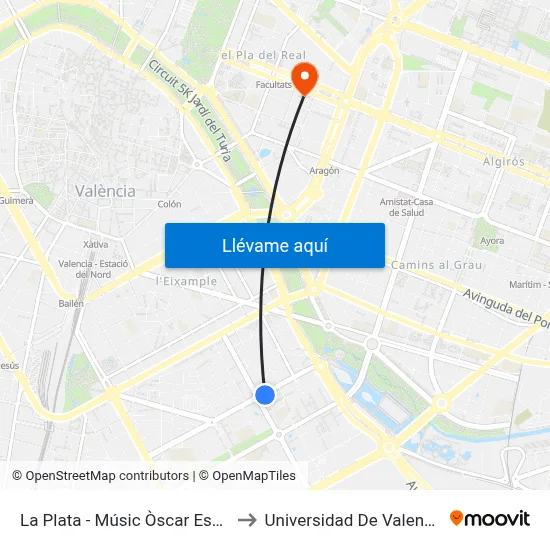 La Plata - Músic Òscar Esplà to Universidad De Valencia map