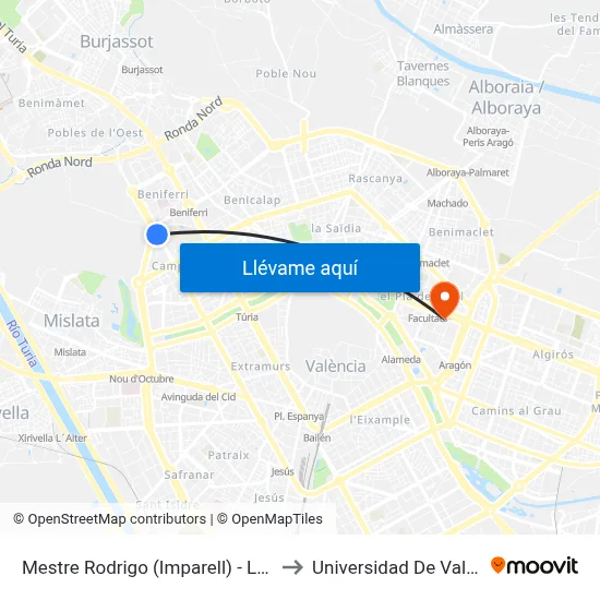 Mestre Rodrigo (Imparell) - La Safor to Universidad De Valencia map