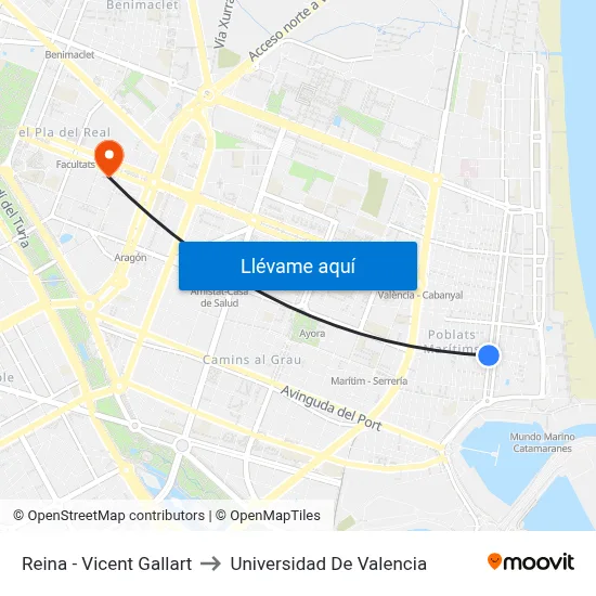 Reina - Vicent Gallart to Universidad De Valencia map