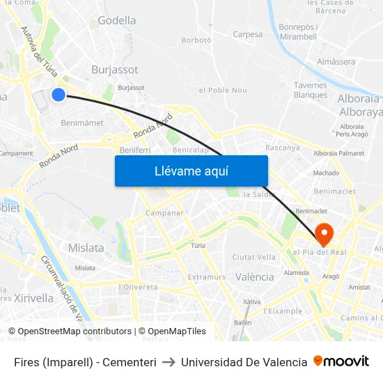 Fires (Imparell) - Cementeri to Universidad De Valencia map