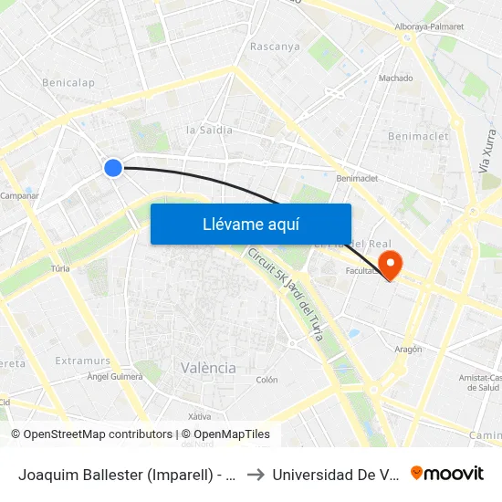 Joaquim Ballester (Imparell) - Pare Ferrís to Universidad De Valencia map