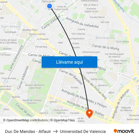 Duc De Mandas - Alfauir to Universidad De Valencia map