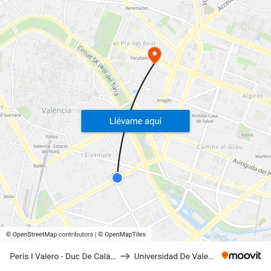 Peris I Valero - Duc De Calàbria to Universidad De Valencia map