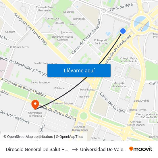 Direcció General De Salut Pública to Universidad De Valencia map