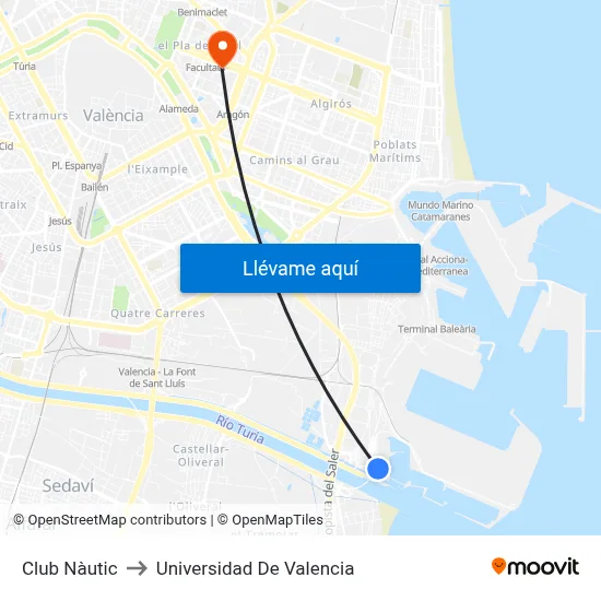 Club Nàutic to Universidad De Valencia map