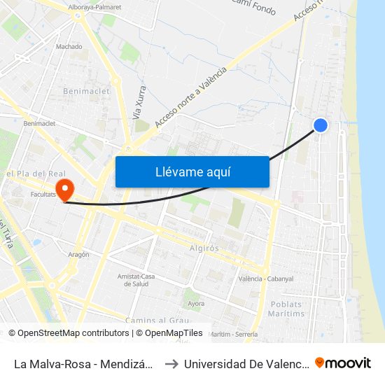 La Malva-Rosa - Mendizábal to Universidad De Valencia map