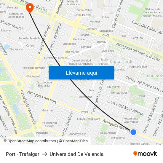 Port - Trafalgar to Universidad De Valencia map