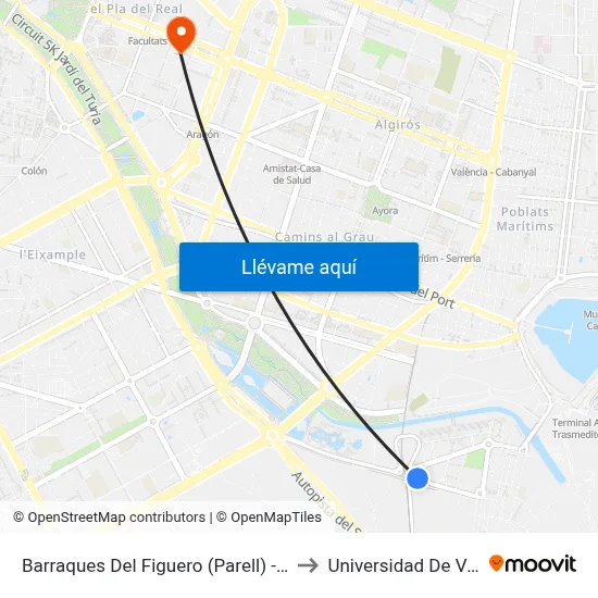 Barraques Del Figuero (Parell) - Llauradors to Universidad De Valencia map