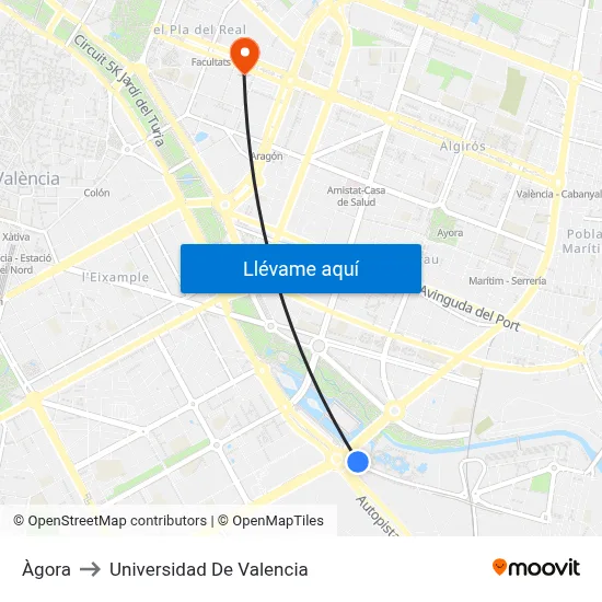 Àgora to Universidad De Valencia map