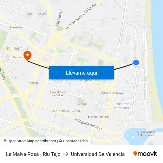 La Malva-Rosa - Riu Tajo to Universidad De Valencia map