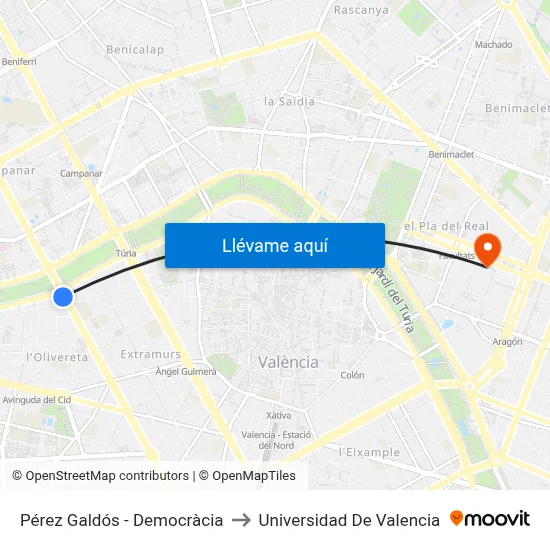 Pérez Galdós - Democràcia to Universidad De Valencia map