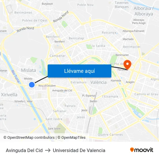 Avinguda Del Cid to Universidad De Valencia map