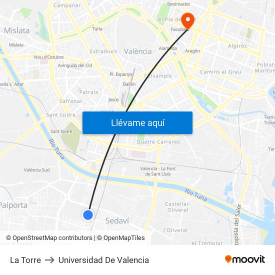 La Torre to Universidad De Valencia map