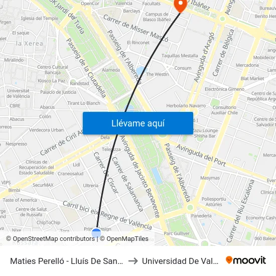Maties Perelló - Lluís De Santàngel to Universidad De Valencia map