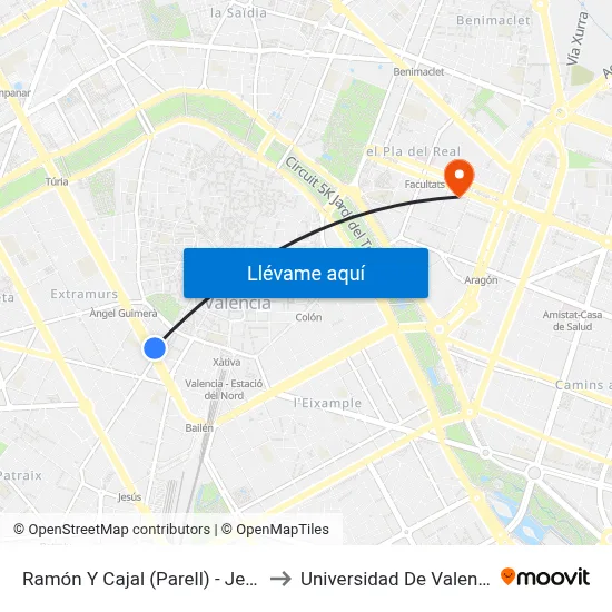 Ramón Y Cajal (Parell) - Jesús to Universidad De Valencia map