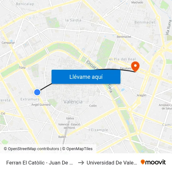 Ferran El Catòlic - Juan De Mena to Universidad De Valencia map