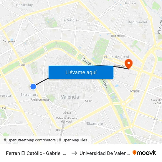 Ferran El Catòlic - Gabriel Miró to Universidad De Valencia map