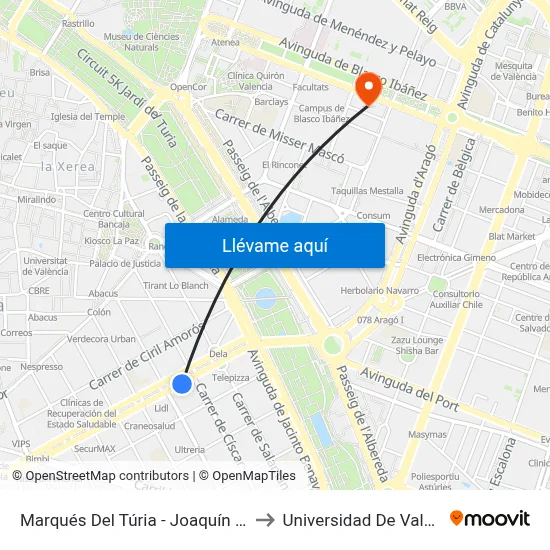 Marqués Del Túria - Joaquín Costa to Universidad De Valencia map