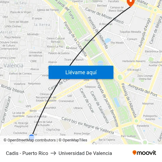 Cadis - Puerto Rico to Universidad De Valencia map