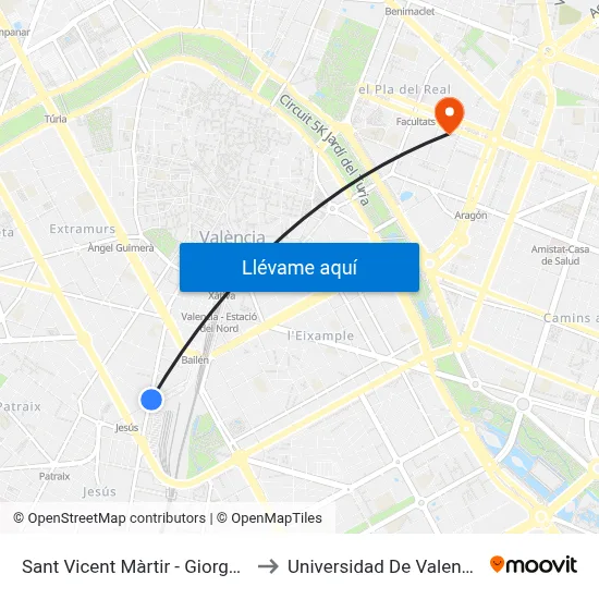 Sant Vicent Màrtir - Giorgeta to Universidad De Valencia map