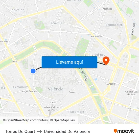 Torres De Quart to Universidad De Valencia map