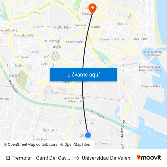 El Tremolar - Camí Del Cavalló to Universidad De Valencia map