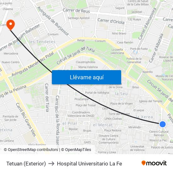 Tetuan - Exterior to Hospital Universitario La Fe map