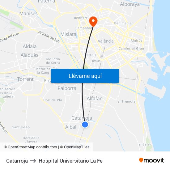 Catarroja to Hospital Universitario La Fe map