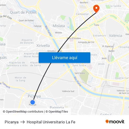 Picanya to Hospital Universitario La Fe map