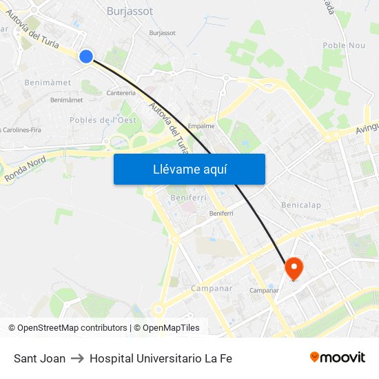 Sant Joan to Hospital Universitario La Fe map