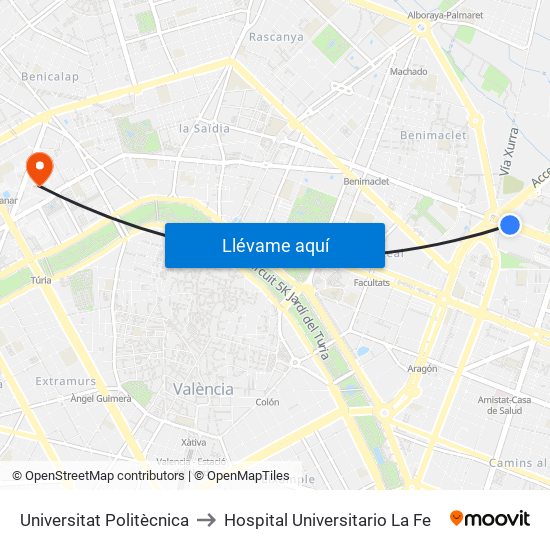 Universitat Politècnica to Hospital Universitario La Fe map